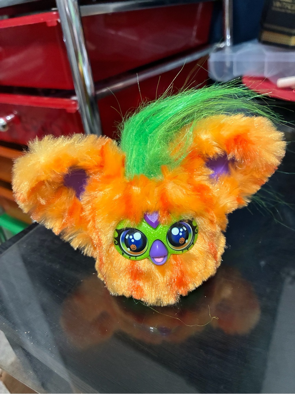Plush furby keychain Orange & Green Small Pet Toy - Cute Fluffy Companion